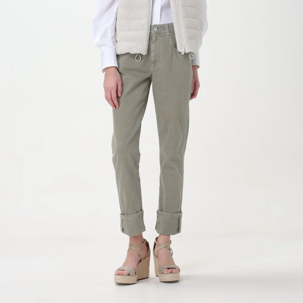 Brunello Cucinelli SS/23 Green Monili-Beaded Mid-Rise Straight Leg Jeans